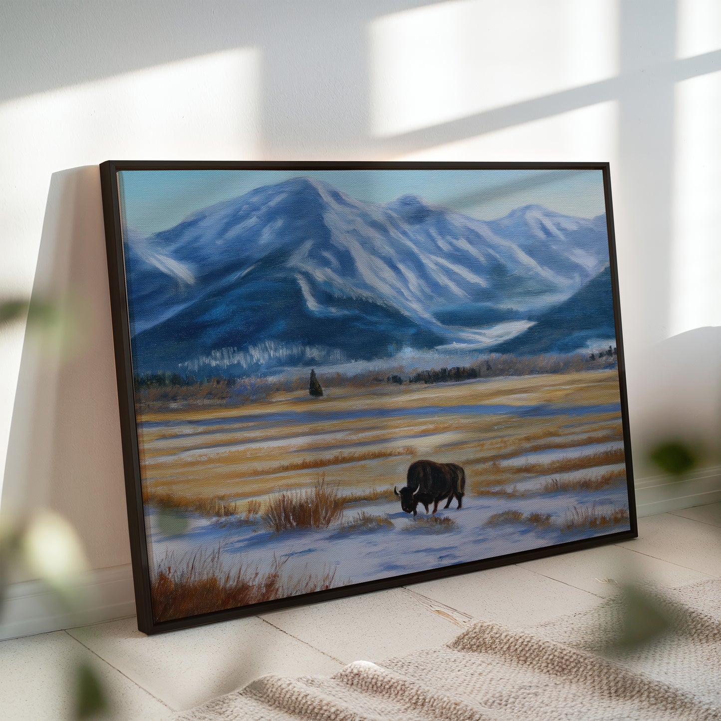 Bison Landscape Canvas Print: Mountain Winter Scene
