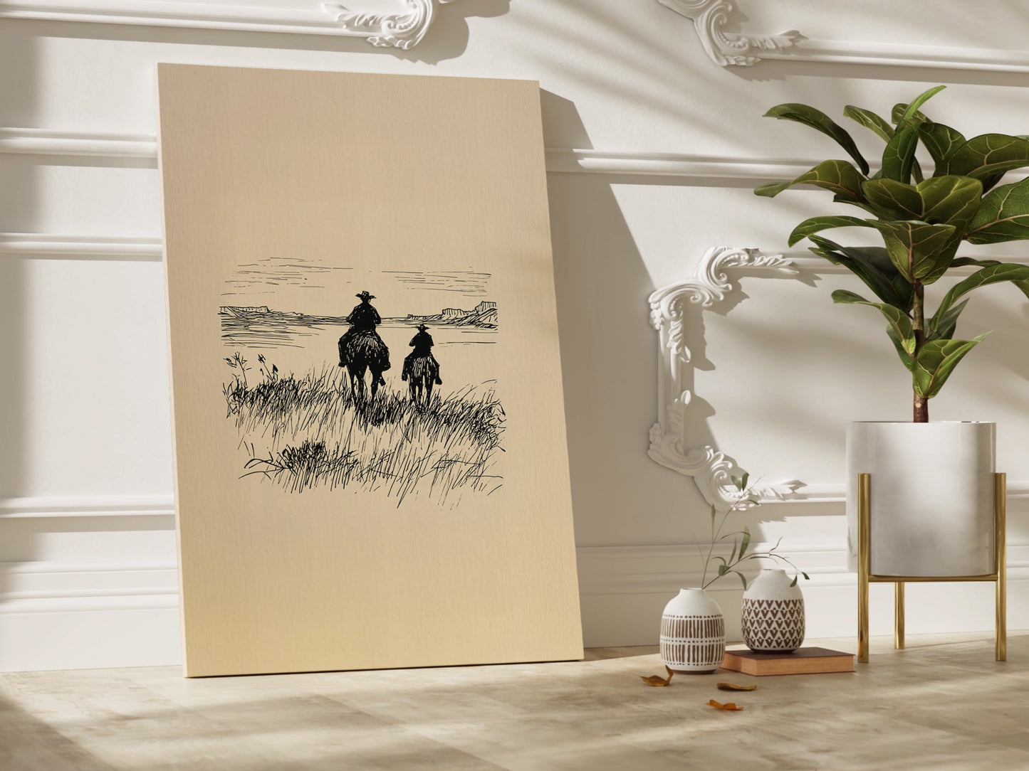 Wild West Cowboy and Child Sketch Canvas Print