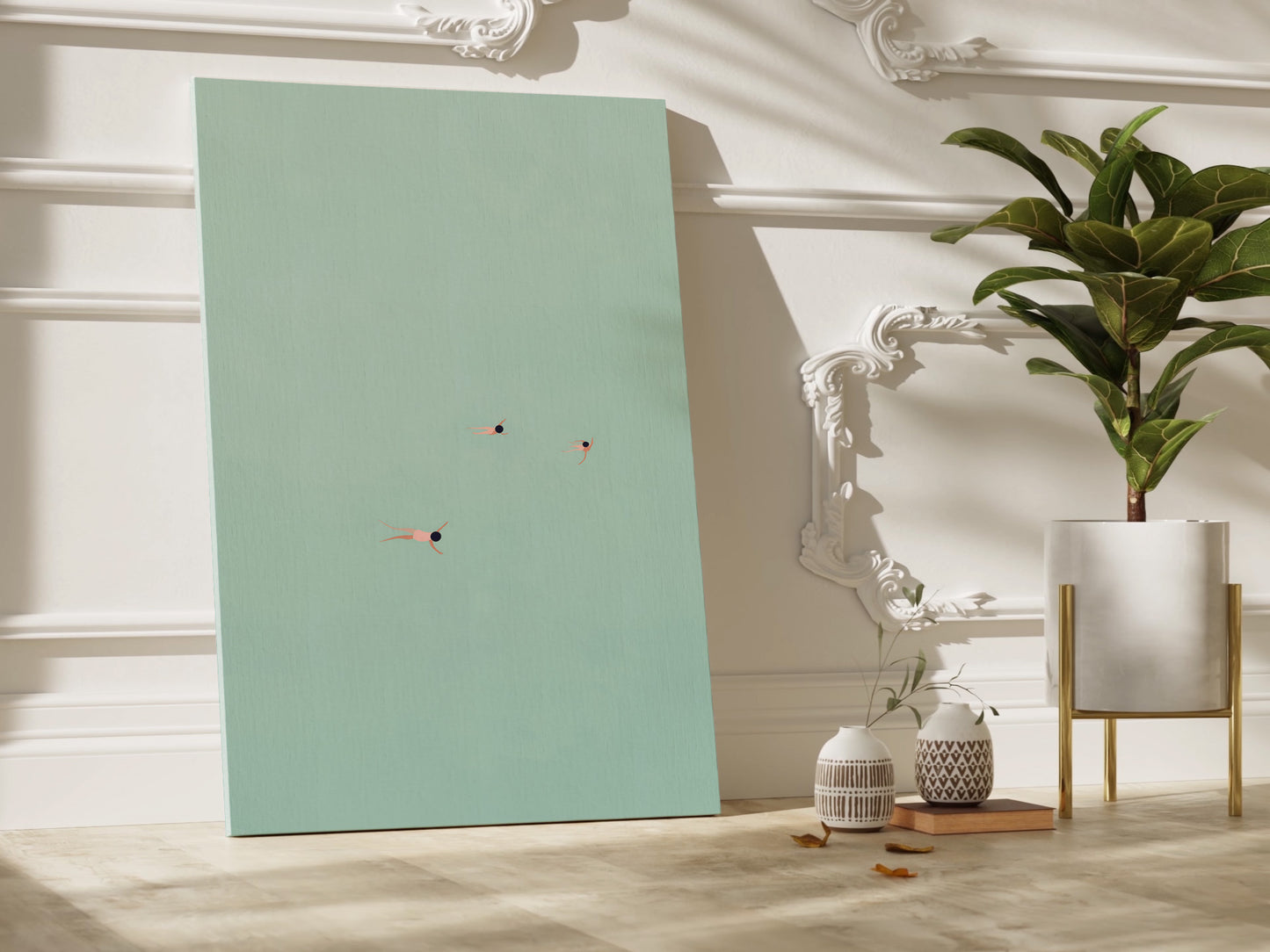 Calm Aerial Swimmers Vertical Canvas Art Print