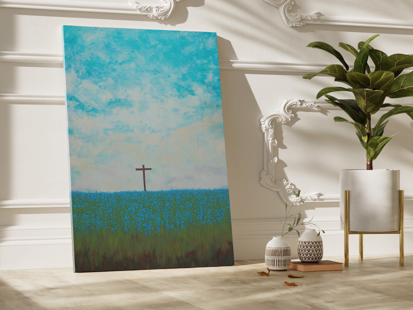 Blue Sky Cross Canvas Print: Inspirational Wall Art