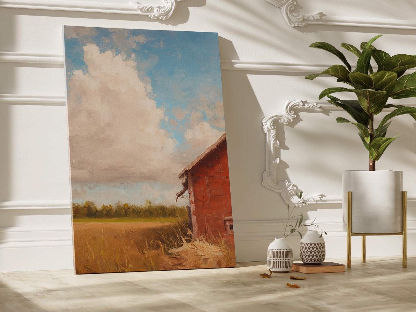 Rustic Landscape Canvas Print: Red Barn and Field