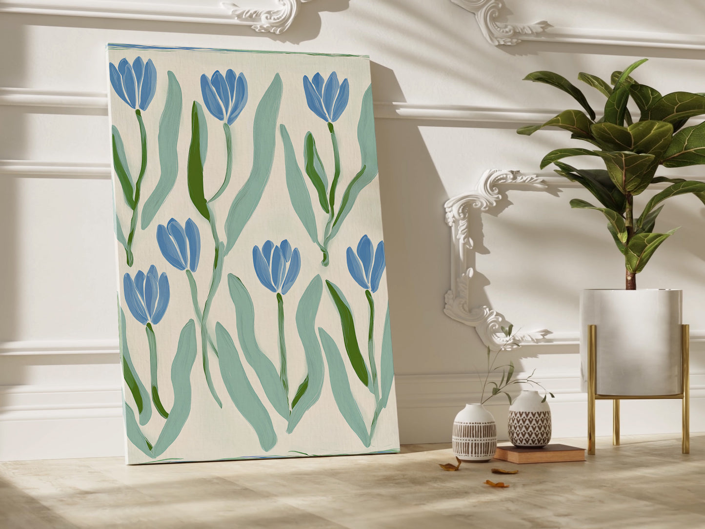 Blue Tulip Art Print on Vertical Canvas 18x24