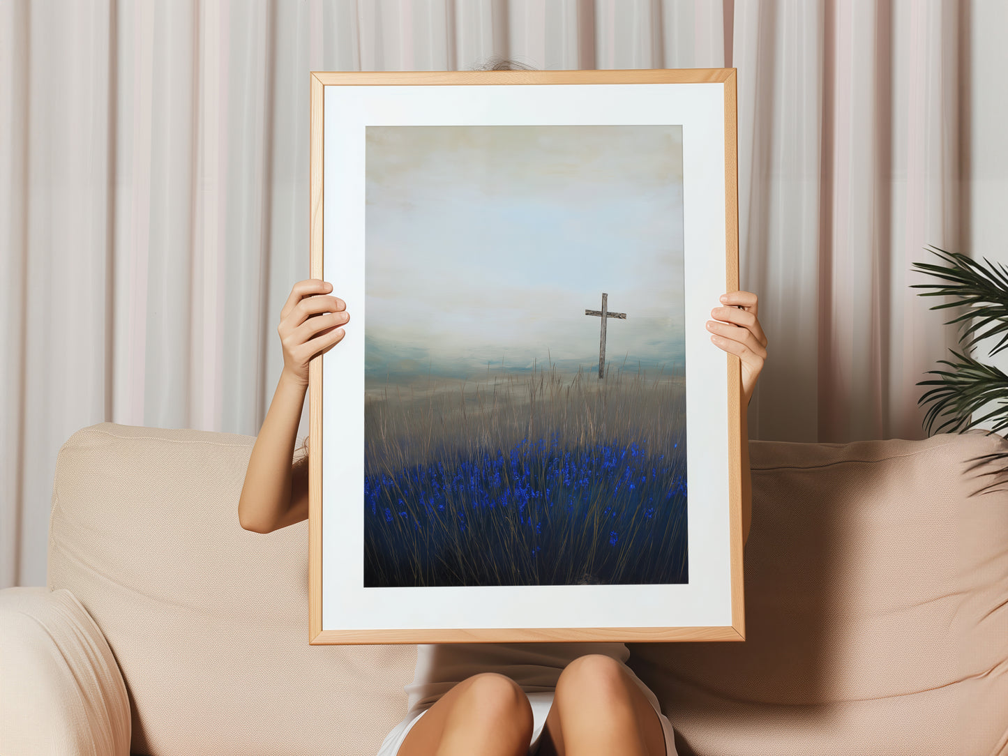 Cross in a Field Canvas Print: Serene Landscape Art