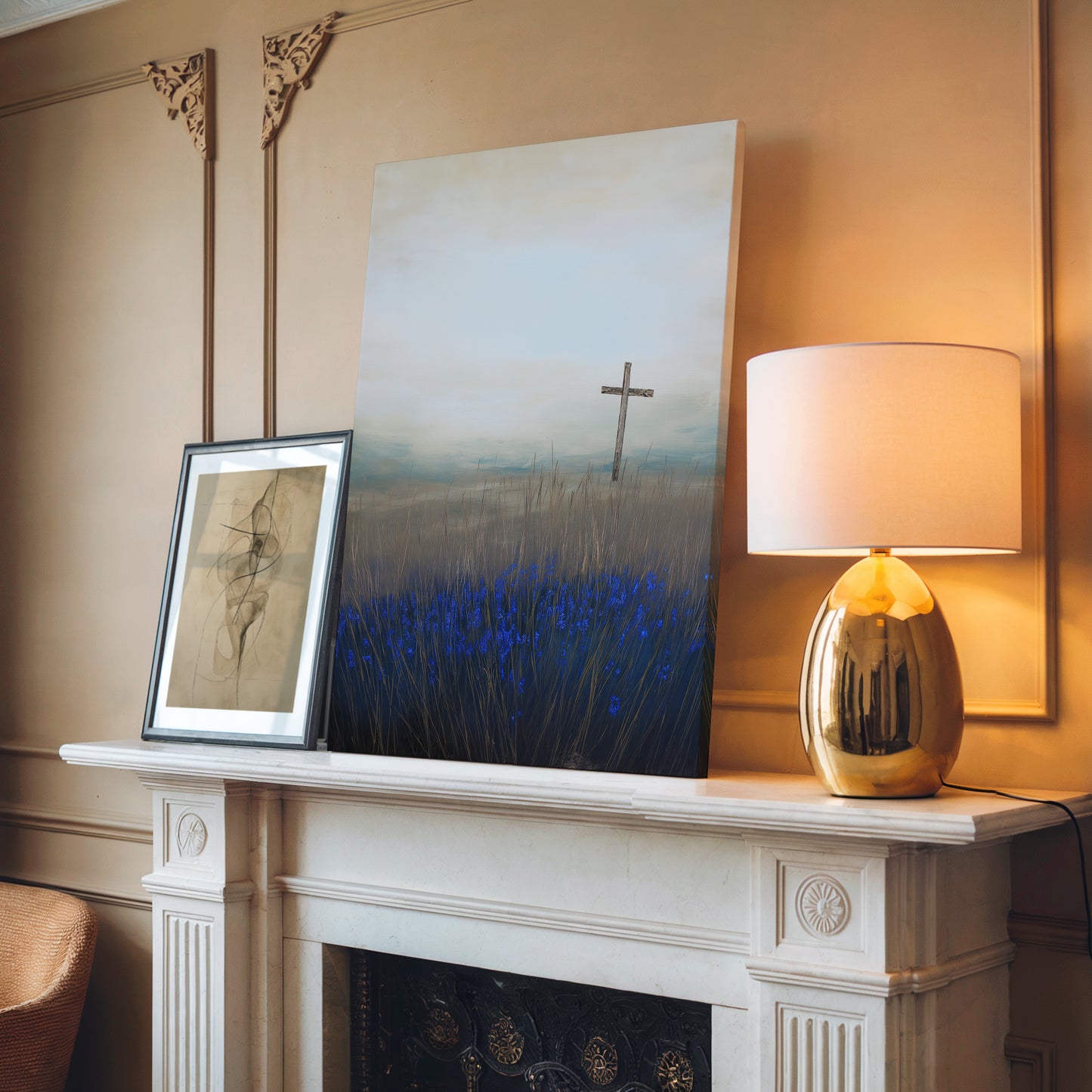 Cross in a Field Canvas Print: Serene Landscape Art