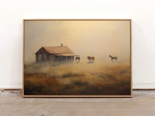 Ethereal Farmhouse & Horse Landscape Canvas Print