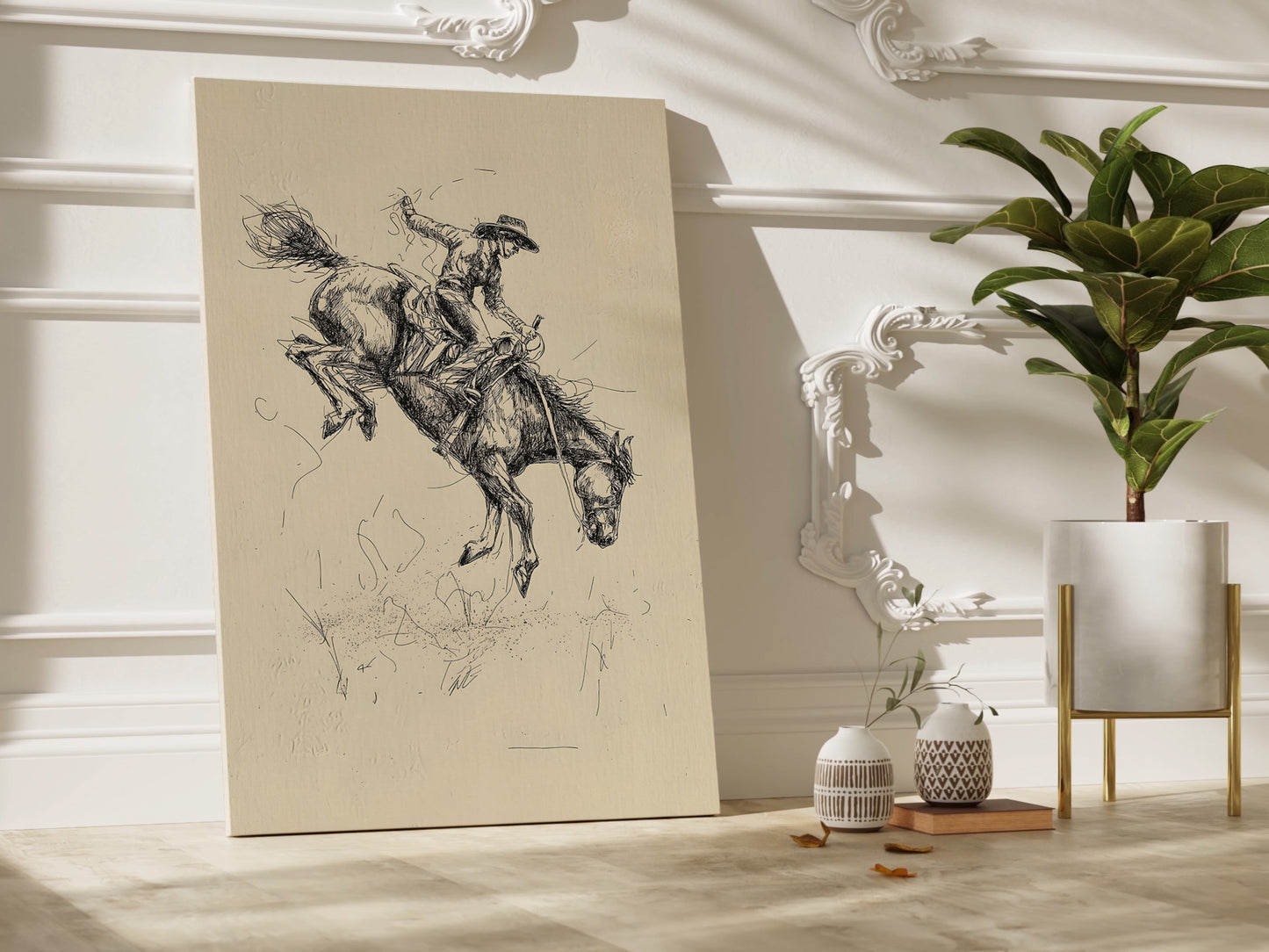 Rustic Cowboy Sketch Canvas Print