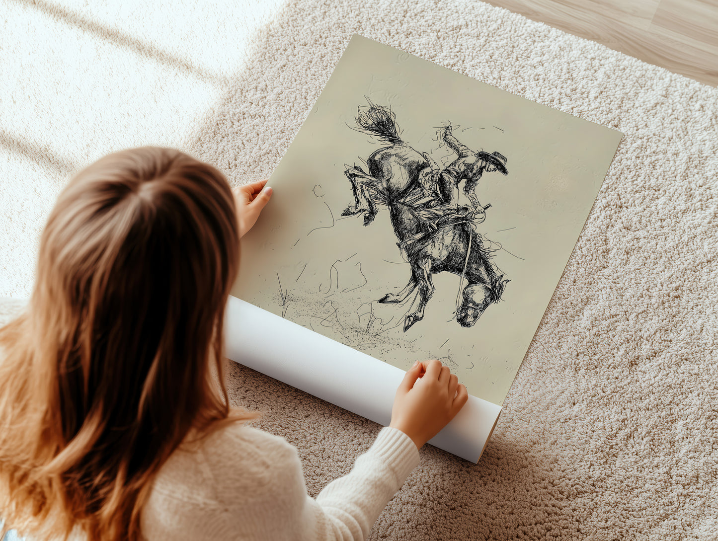 Rustic Cowboy Sketch Canvas Print