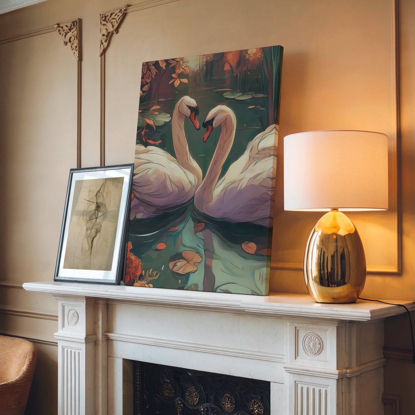 Elegant Swan Illustration Vertical Canvas Print