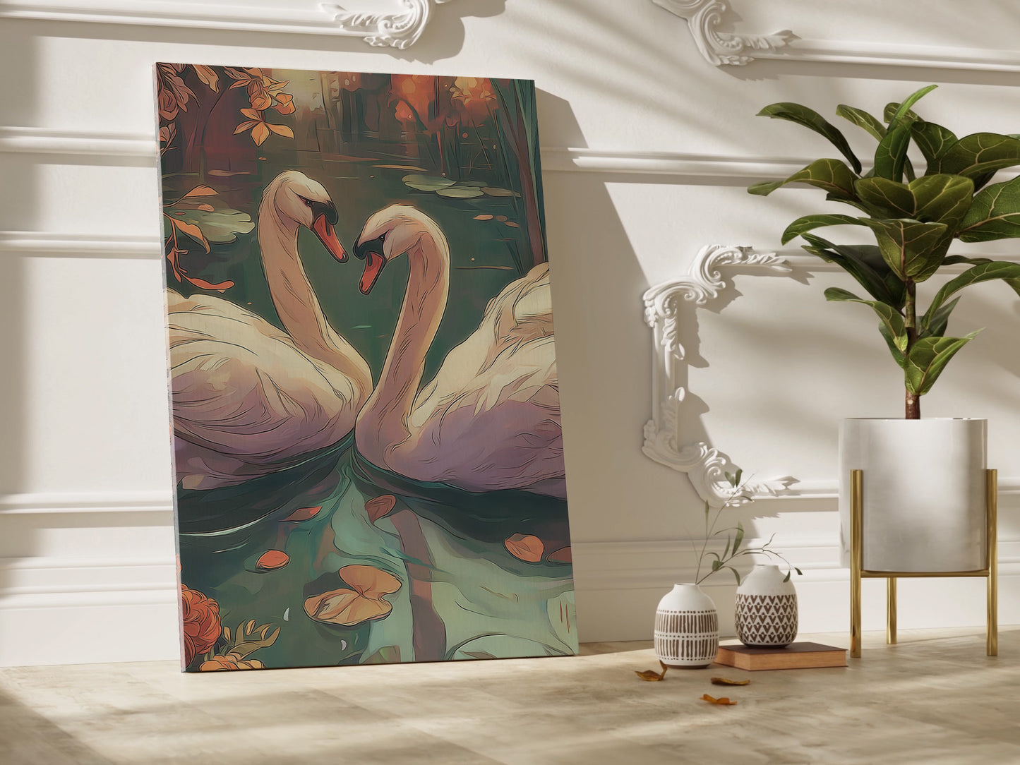 Elegant Swan Illustration Vertical Canvas Print