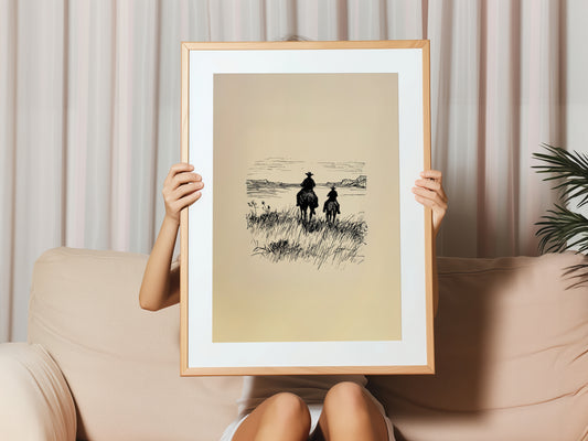 Wild West Cowboy and Child Sketch Canvas Print