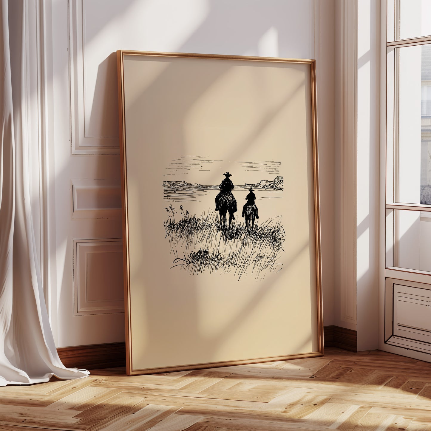 Wild West Cowboy and Child Sketch Canvas Print