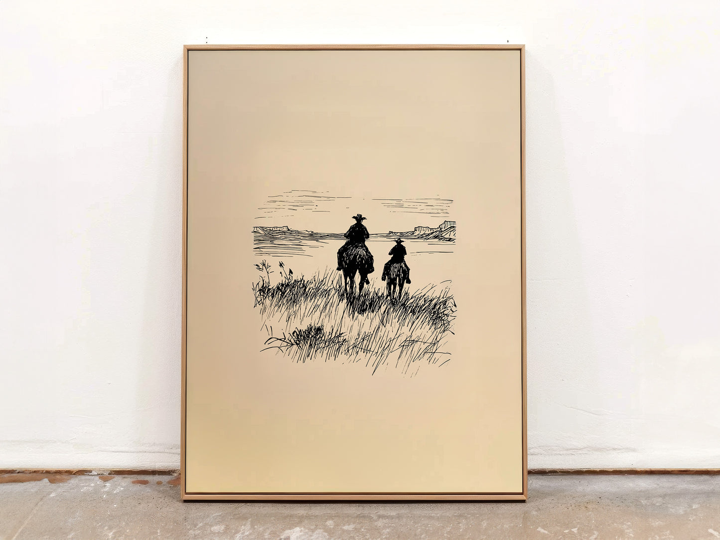 Wild West Cowboy and Child Sketch Canvas Print