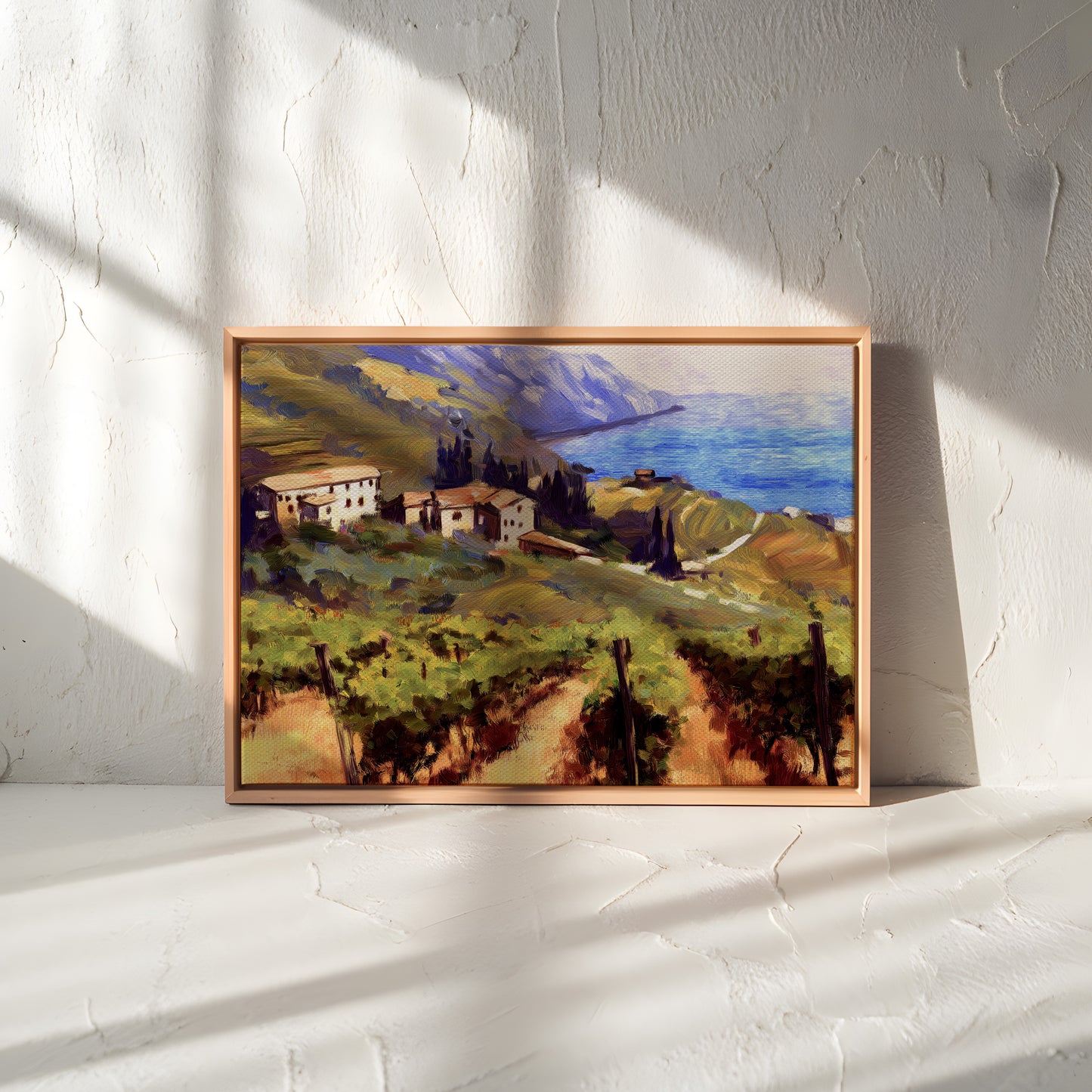 Impressionist Coastal Vineyard Canvas: Vibrant Landscape Art