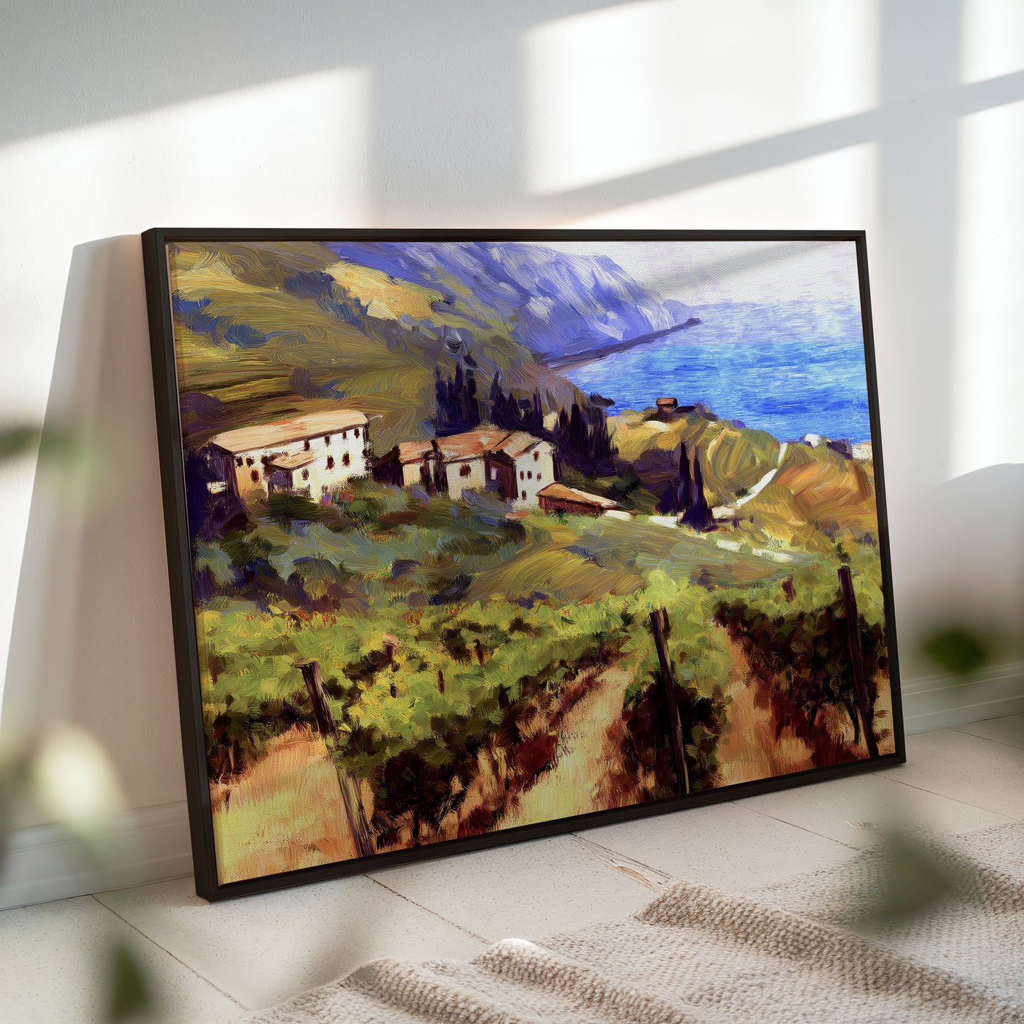 Impressionist Coastal Vineyard Canvas: Vibrant Landscape Art