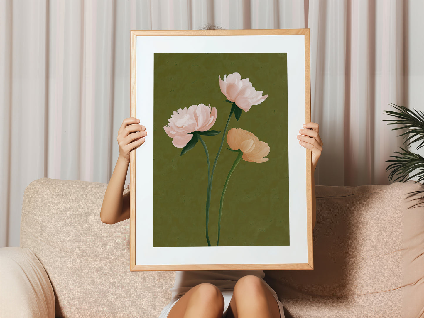Elegant Peony Floral Canvas Print: Green Backdrop