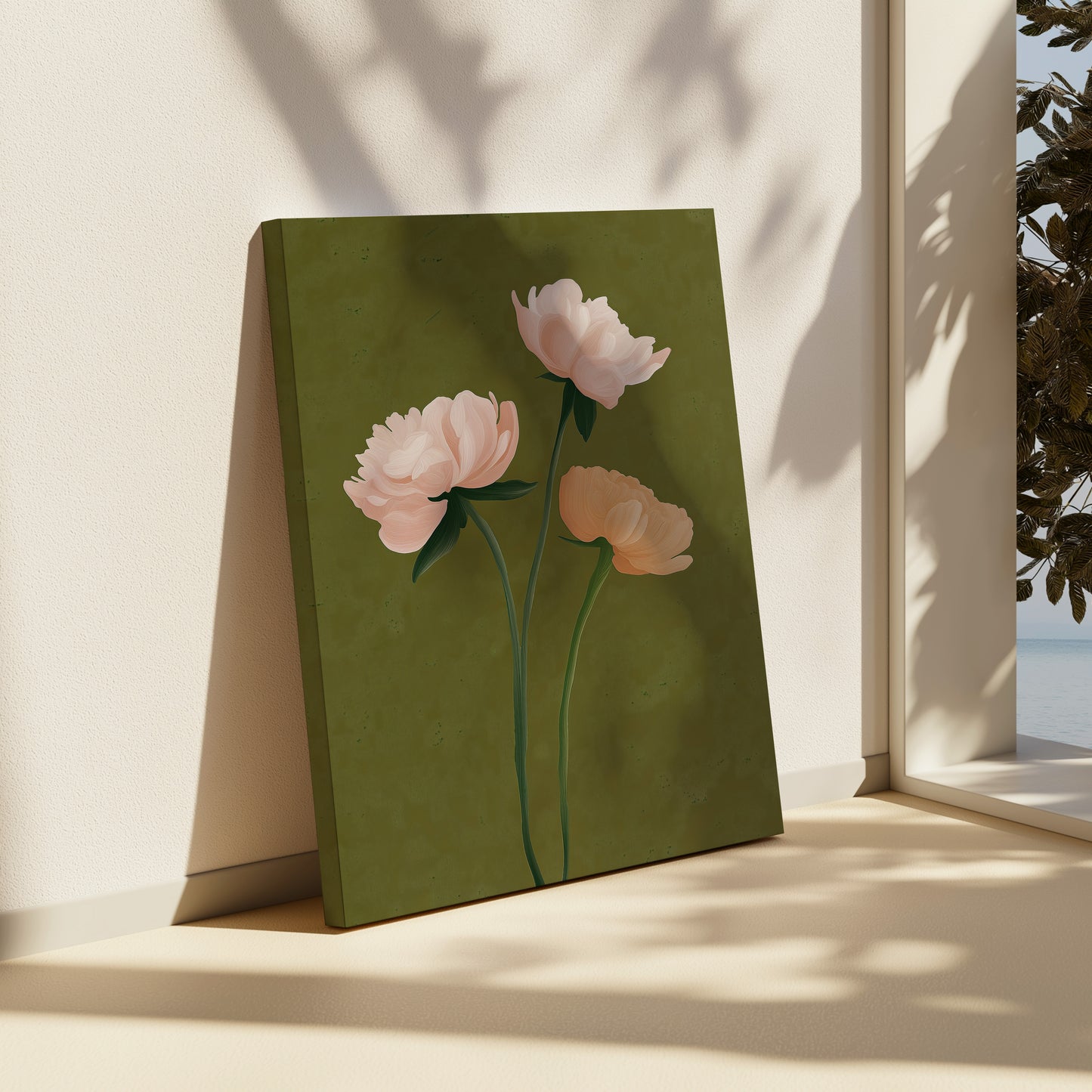 Elegant Peony Floral Canvas Print: Green Backdrop