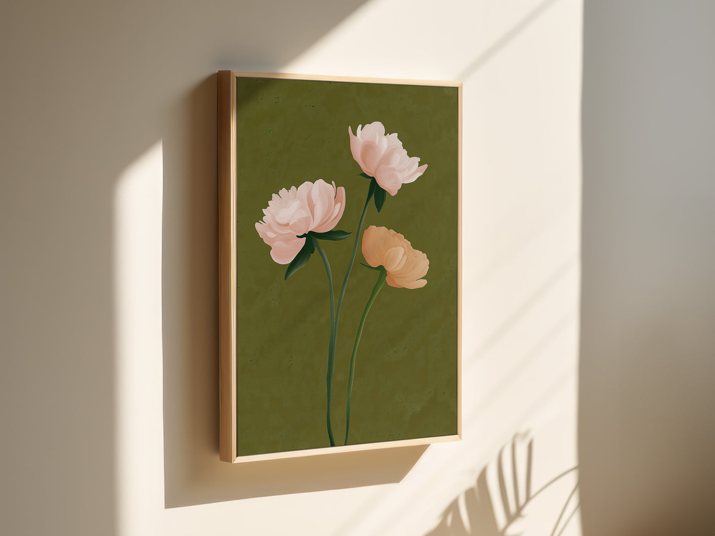 Elegant Peony Floral Canvas Print: Green Backdrop