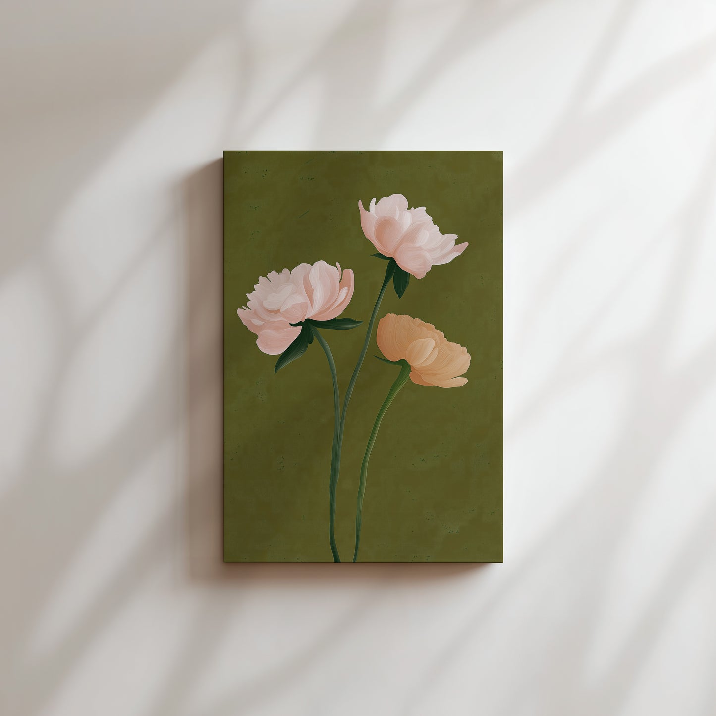 Elegant Peony Floral Canvas Print: Green Backdrop