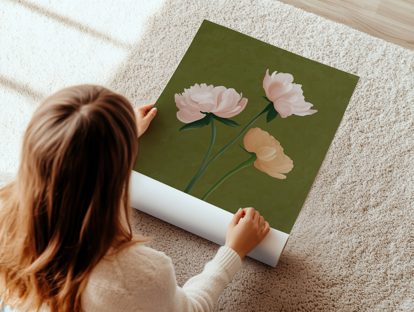Elegant Peony Floral Canvas Print: Green Backdrop