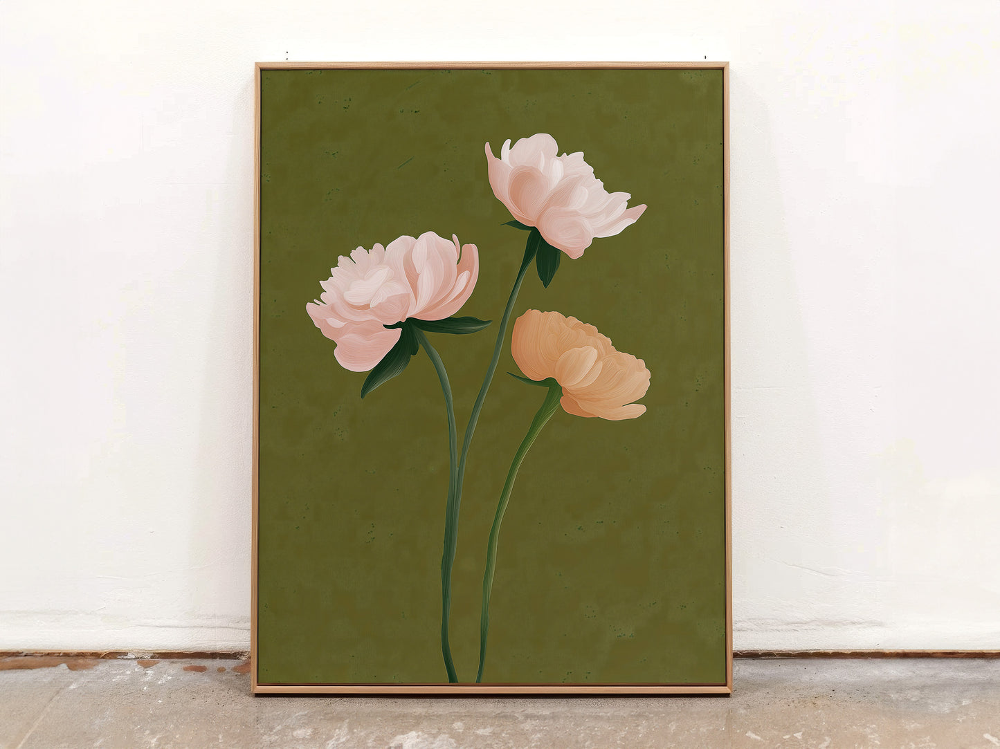 Elegant Peony Floral Canvas Print: Green Backdrop