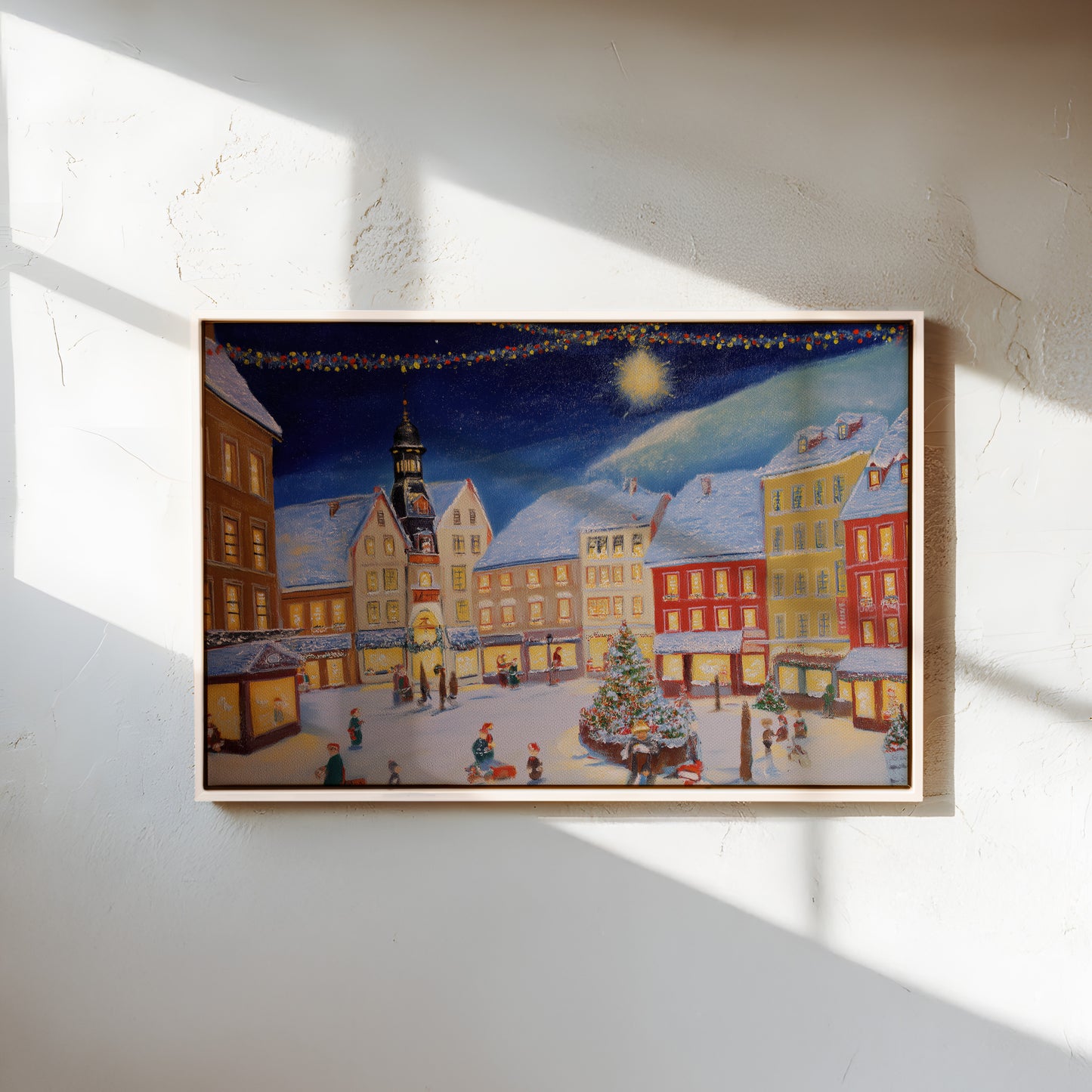 Christmas Village Canvas Print: Snow-Covered European Town Square