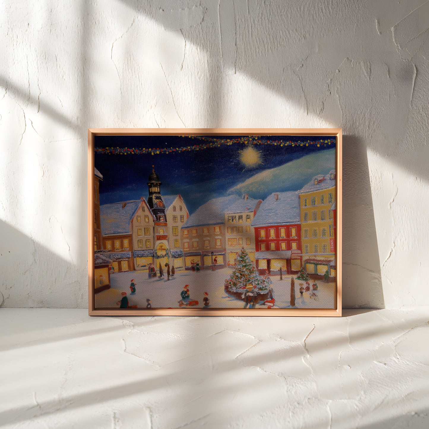 Christmas Village Canvas Print: Snow-Covered European Town Square