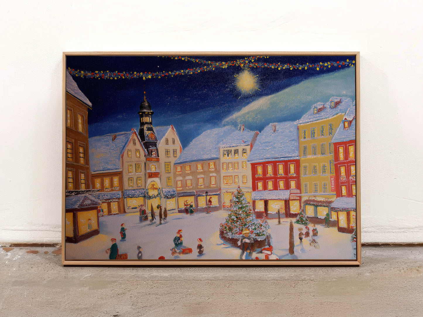 Christmas Village Canvas Print: Snow-Covered European Town Square