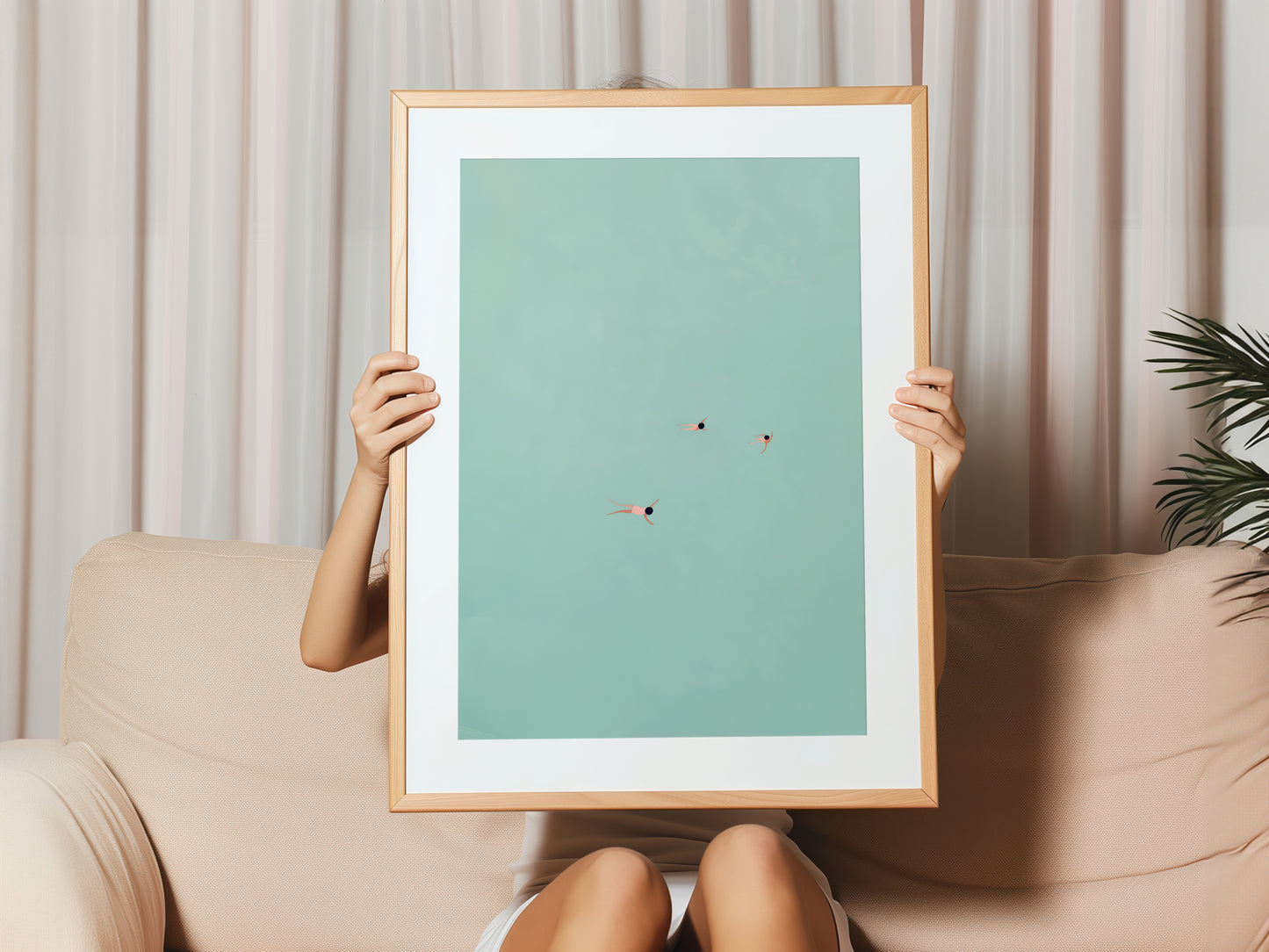 Calm Aerial Swimmers Vertical Canvas Art Print