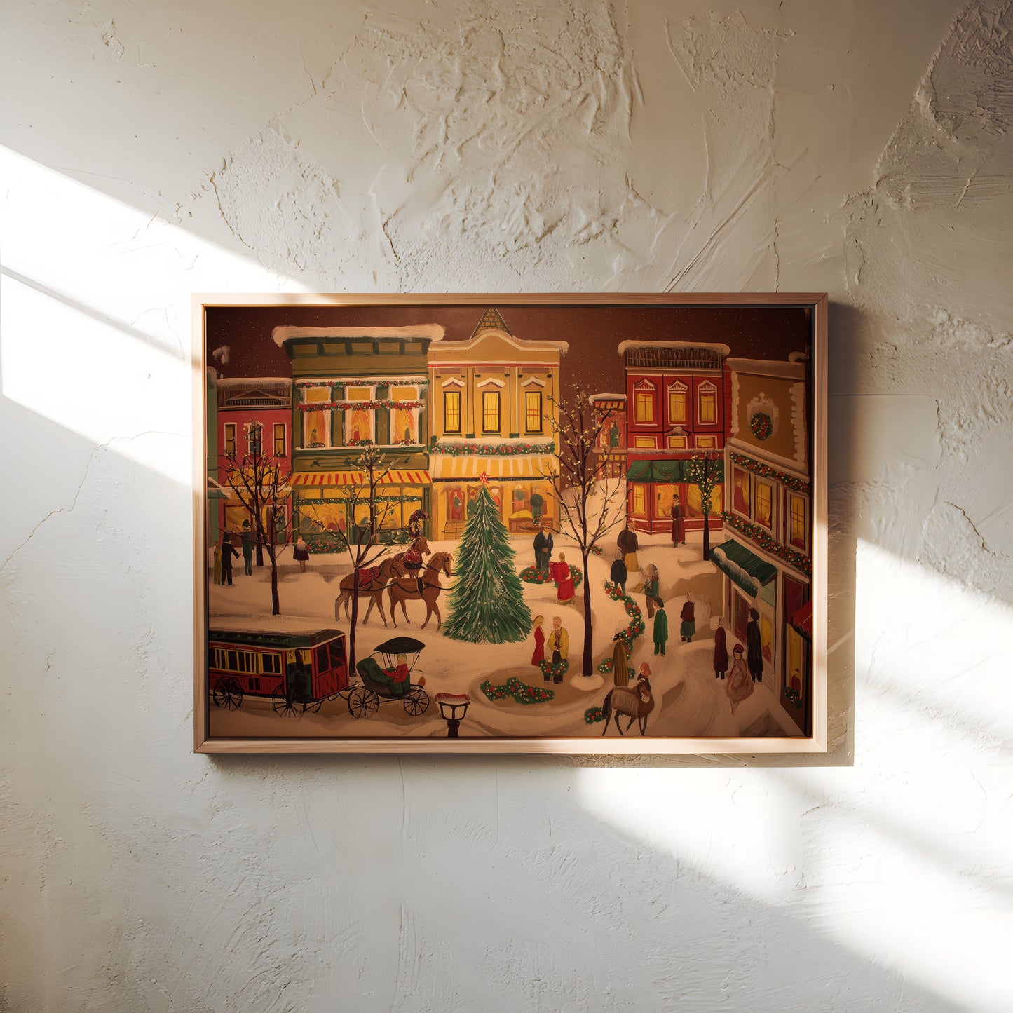 Western Town Christmas Canvas Print: Folk Art Victorian Street Scene