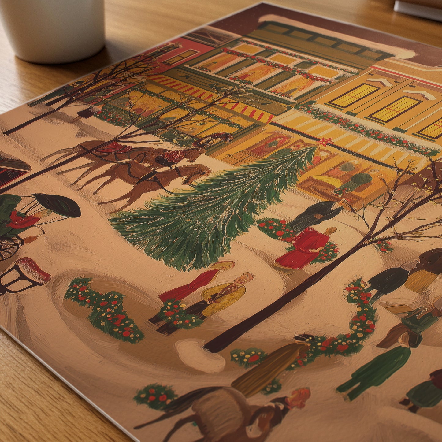 Western Town Christmas Canvas Print: Folk Art Victorian Street Scene