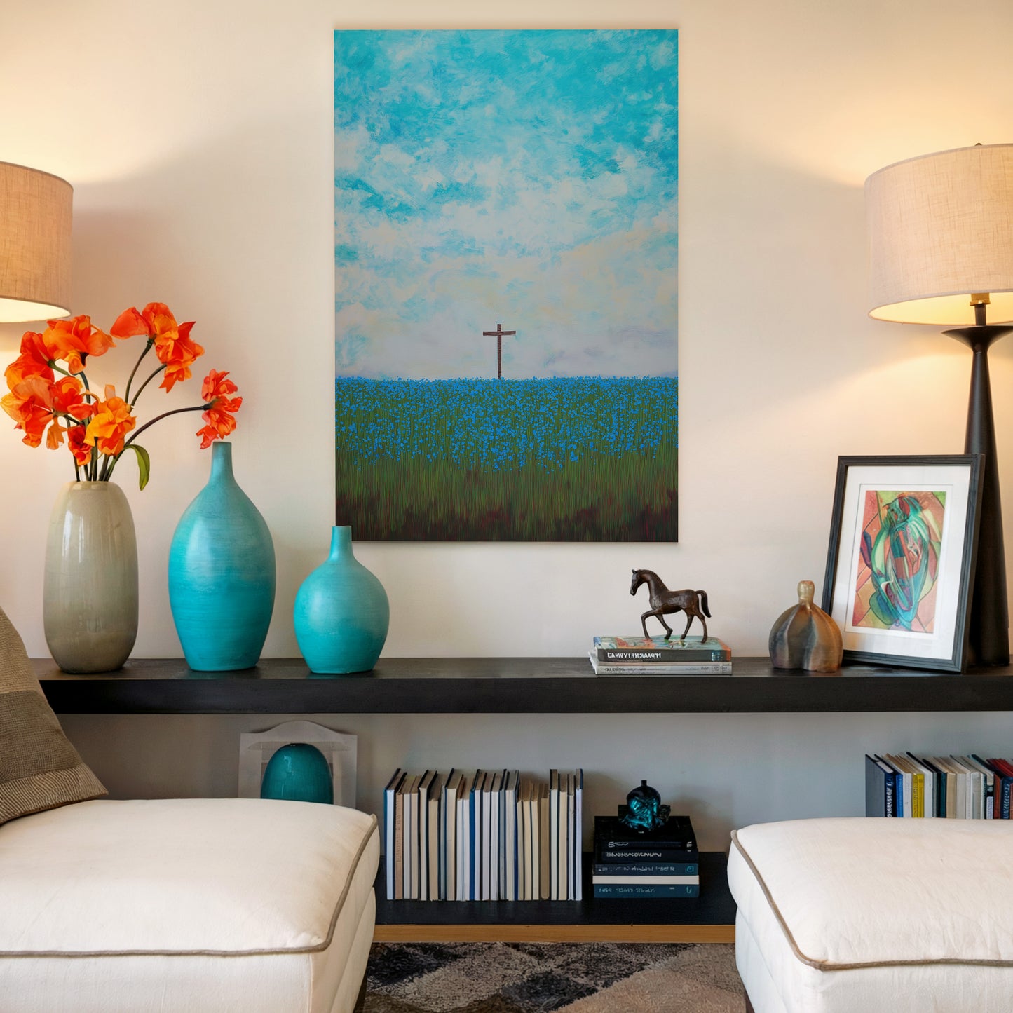 Blue Sky Cross Canvas Print: Inspirational Wall Art