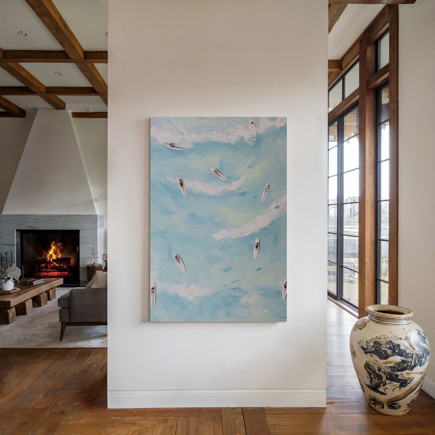 Aerial Beach Scene Vertical Canvas Print