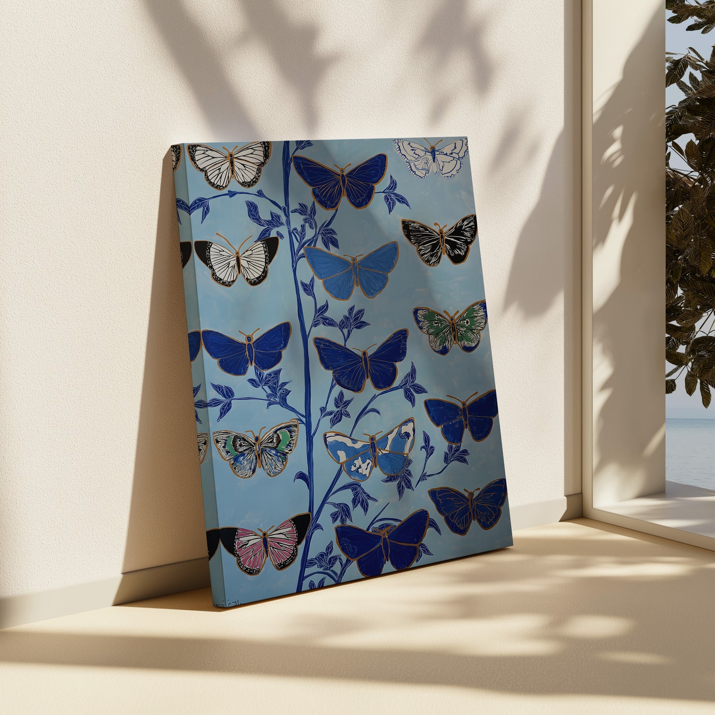 Butterfly Botanical Canvas Print: Vertical Premium Wall Art