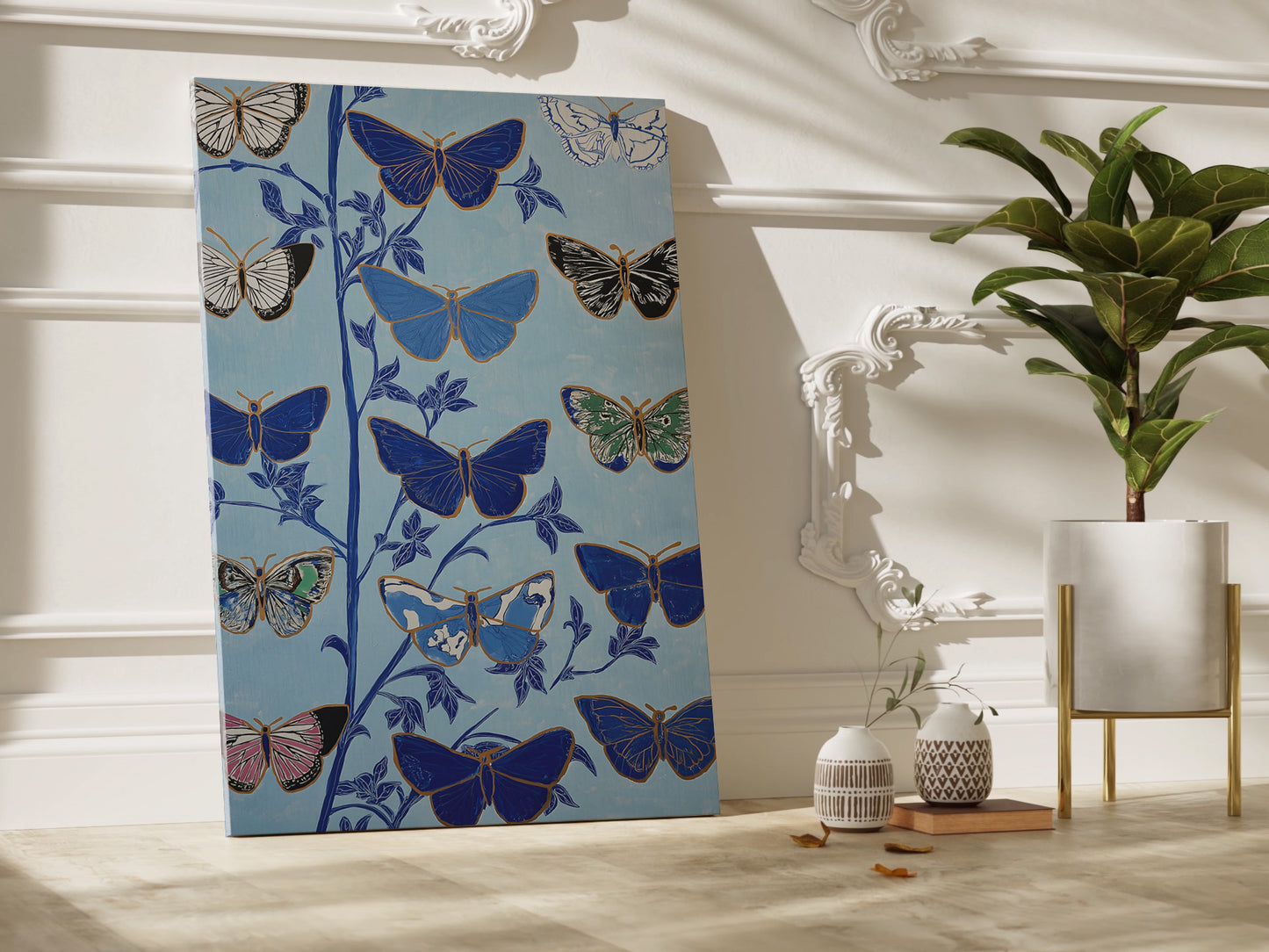 Butterfly Botanical Canvas Print: Vertical Premium Wall Art