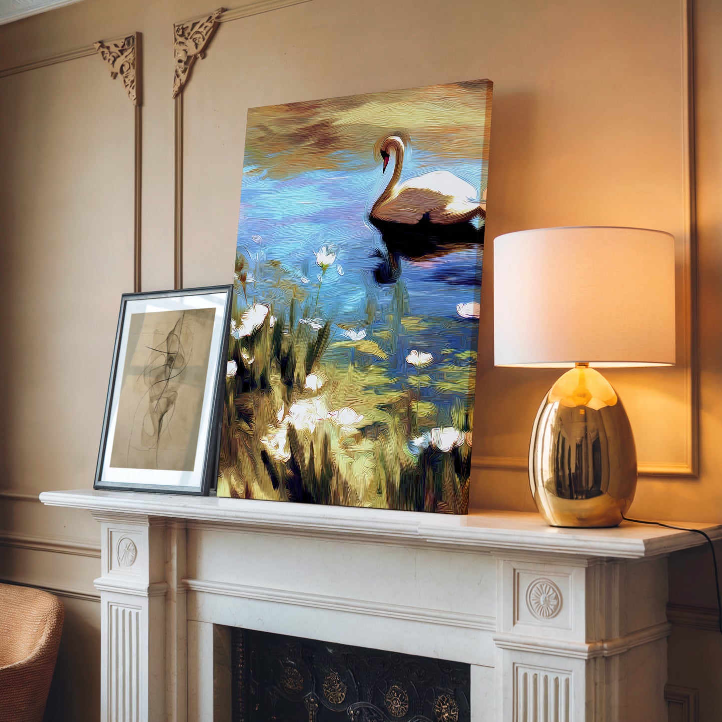 Swan Serenity Canvas Art: Nature Reflection Scene
