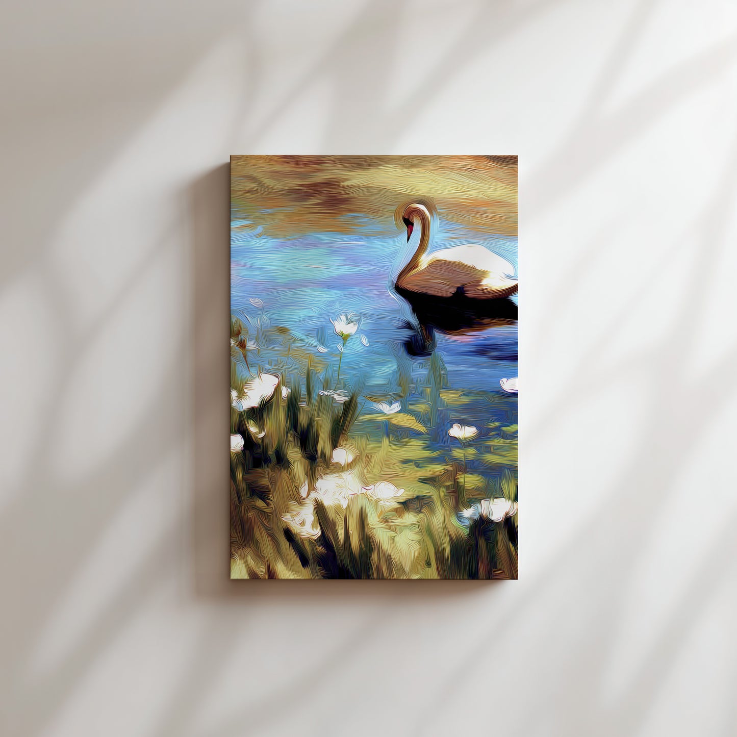 Swan Serenity Canvas Art: Nature Reflection Scene