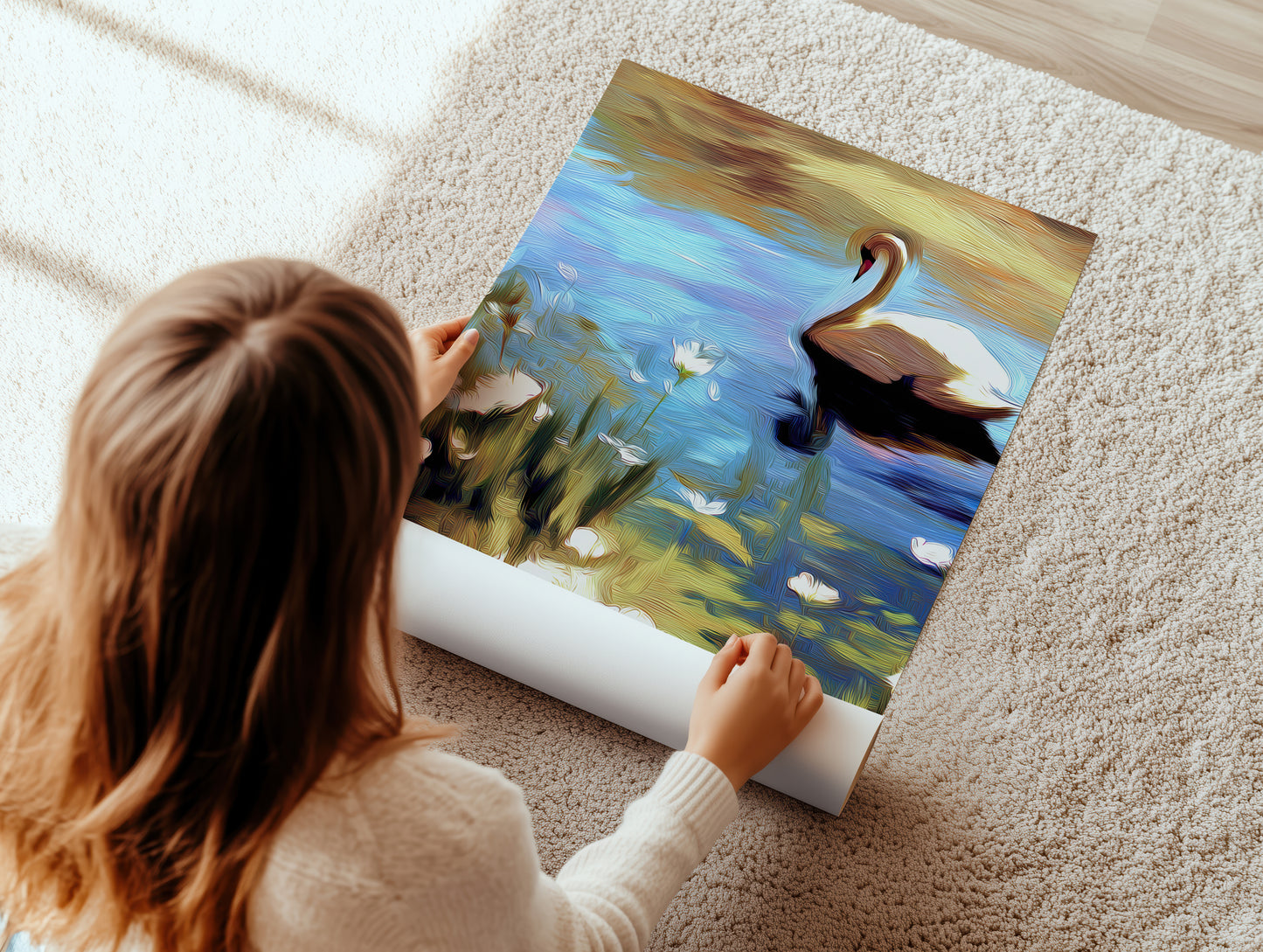 Swan Serenity Canvas Art: Nature Reflection Scene