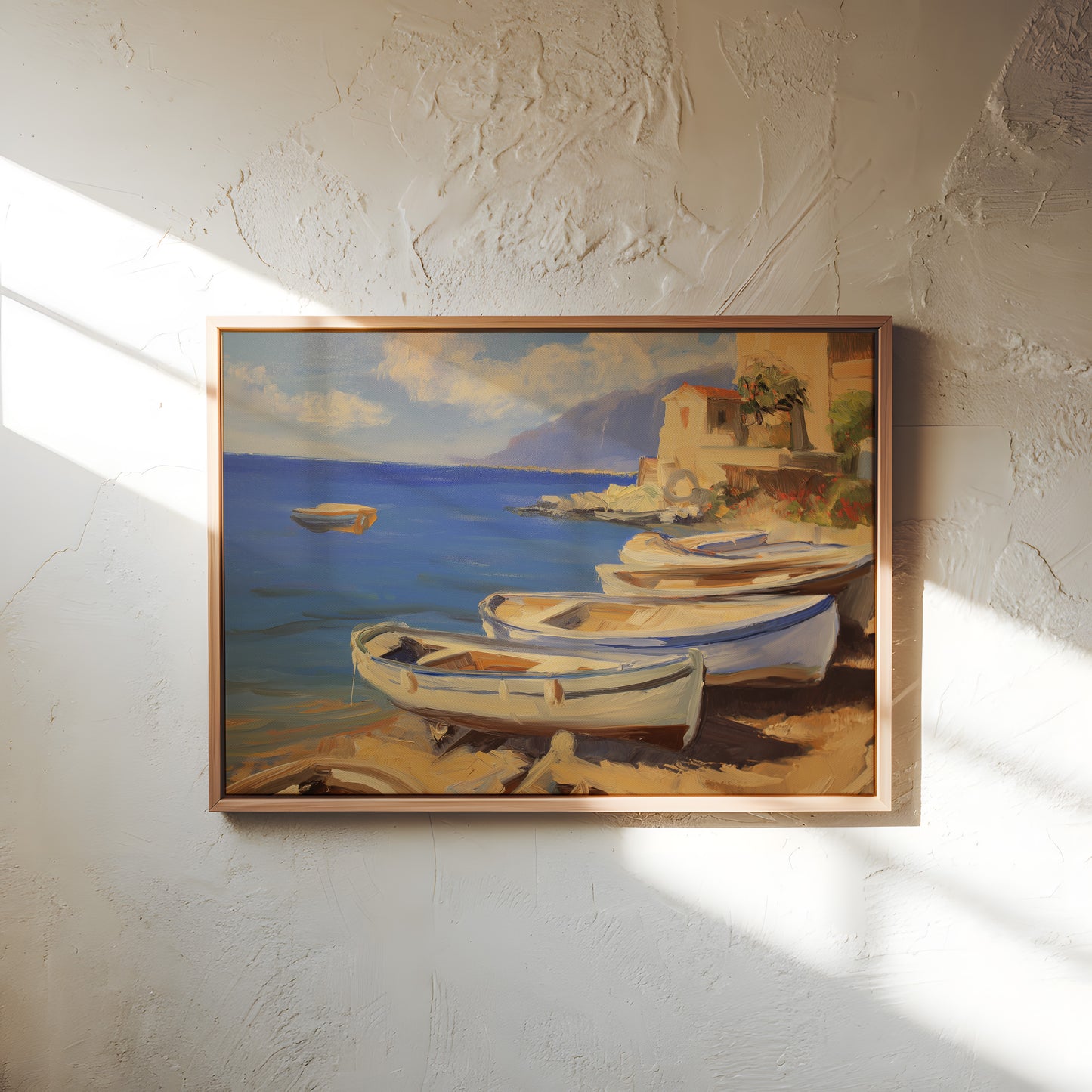 Mediterranean Boats Scenic Horizontal Canvas Print