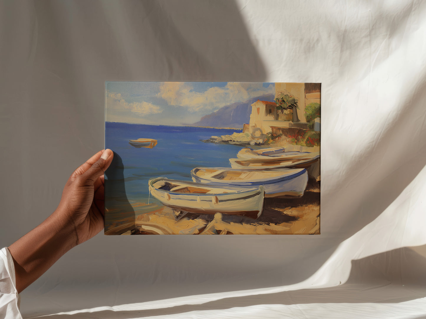 Mediterranean Boats Scenic Horizontal Canvas Print