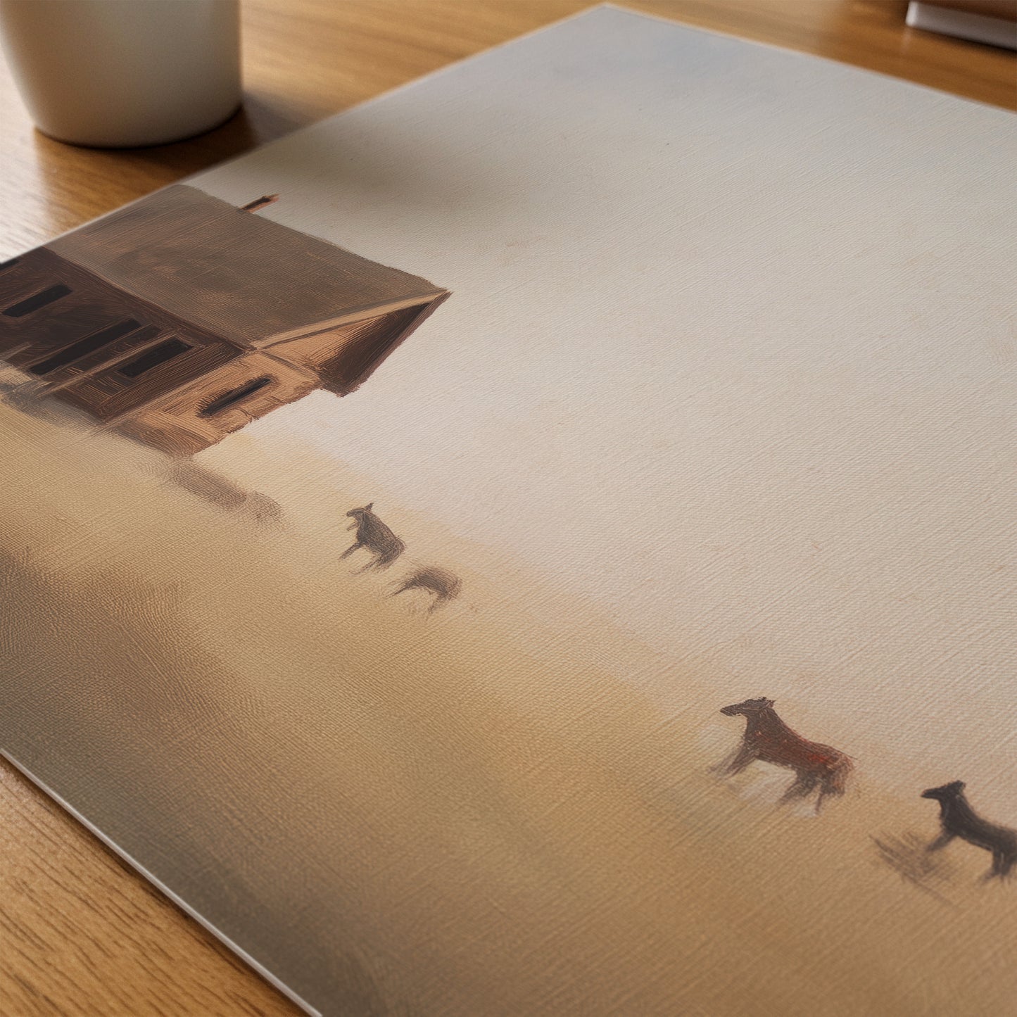 Rustic Landscape Canvas: Misty Pasture with Horses