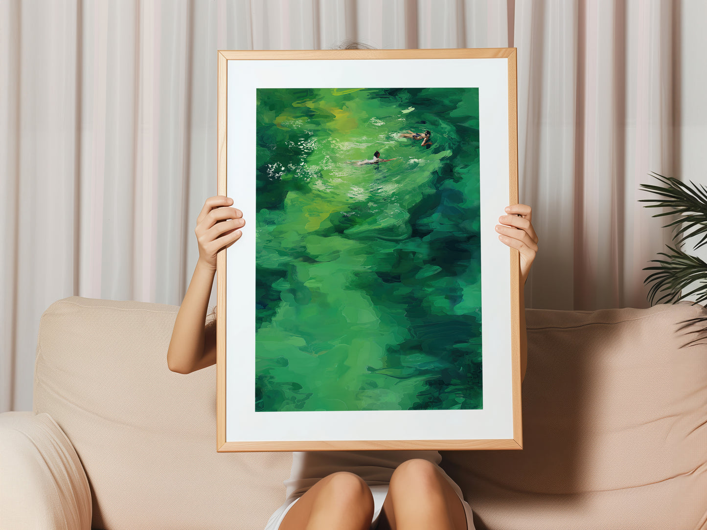 Abstract Watercolor Swimmers Vertical Canvas Print