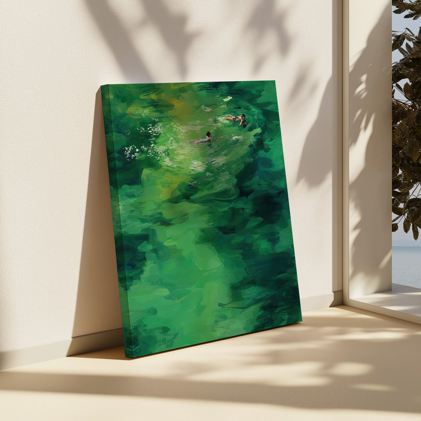 Abstract Watercolor Swimmers Vertical Canvas Print