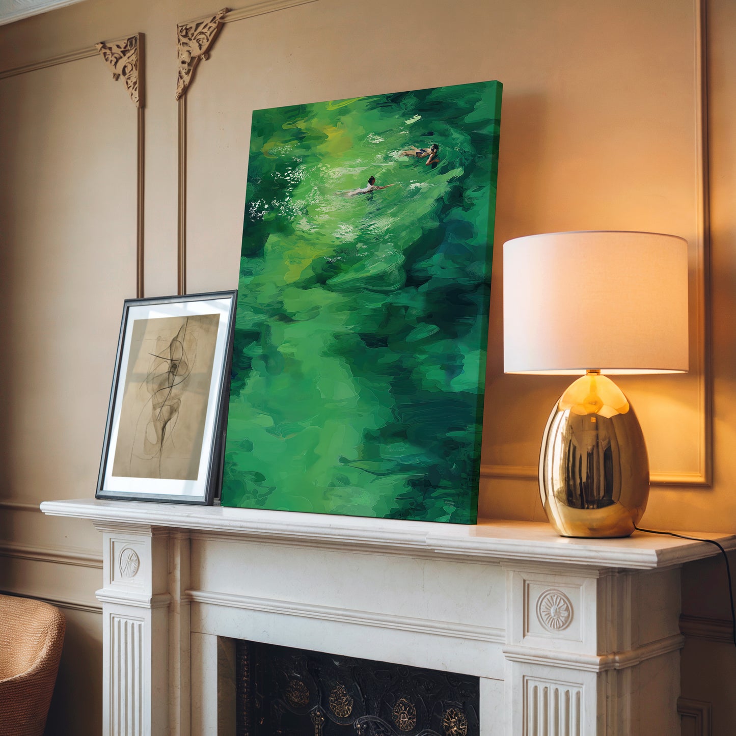 Abstract Watercolor Swimmers Vertical Canvas Print