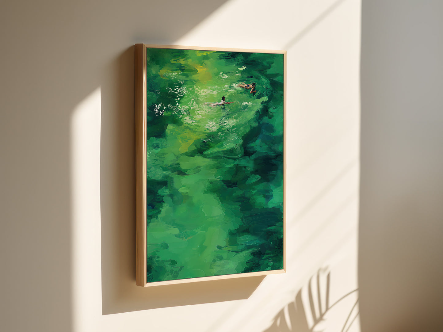 Abstract Watercolor Swimmers Vertical Canvas Print