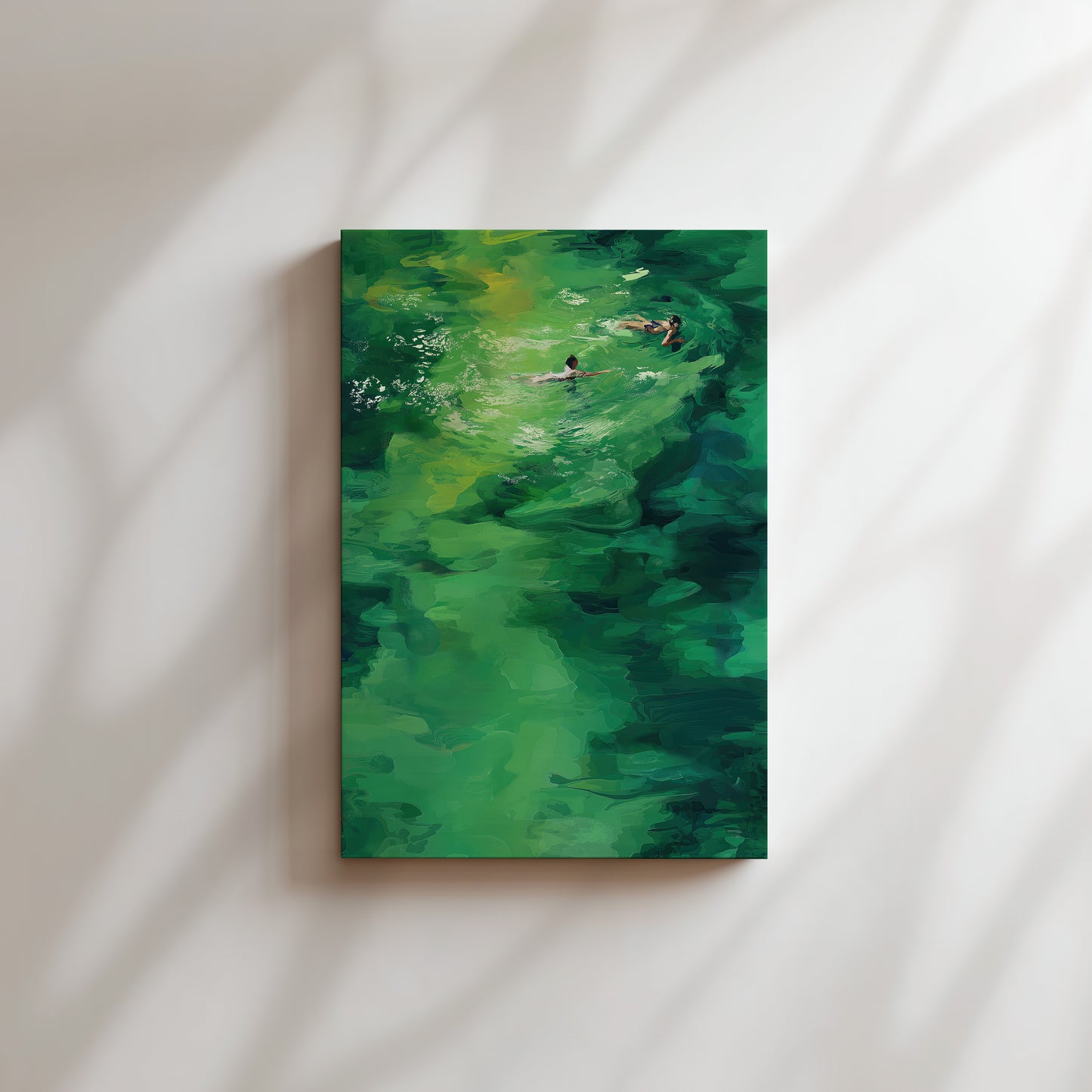 Abstract Watercolor Swimmers Vertical Canvas Print