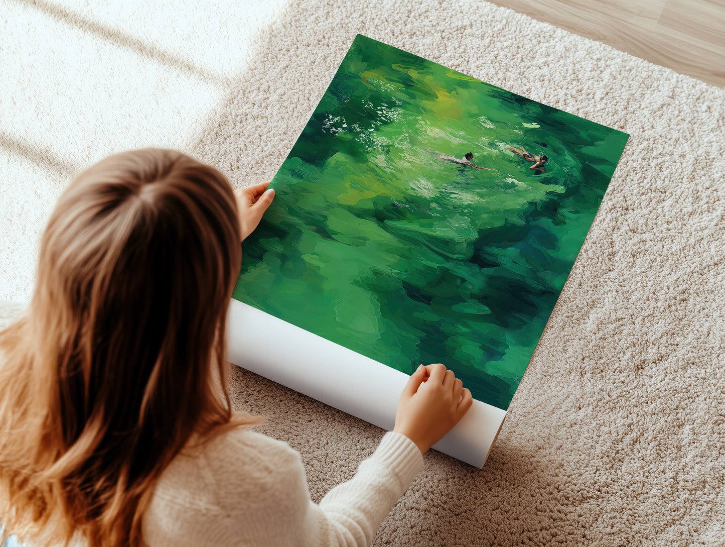 Abstract Watercolor Swimmers Vertical Canvas Print