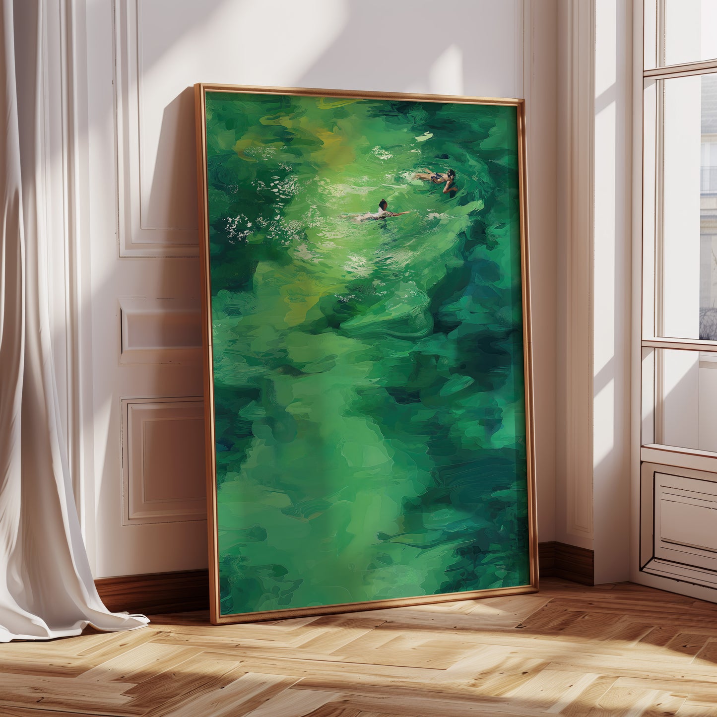 Abstract Watercolor Swimmers Vertical Canvas Print