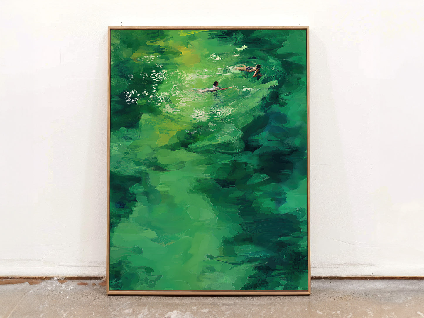 Abstract Watercolor Swimmers Vertical Canvas Print