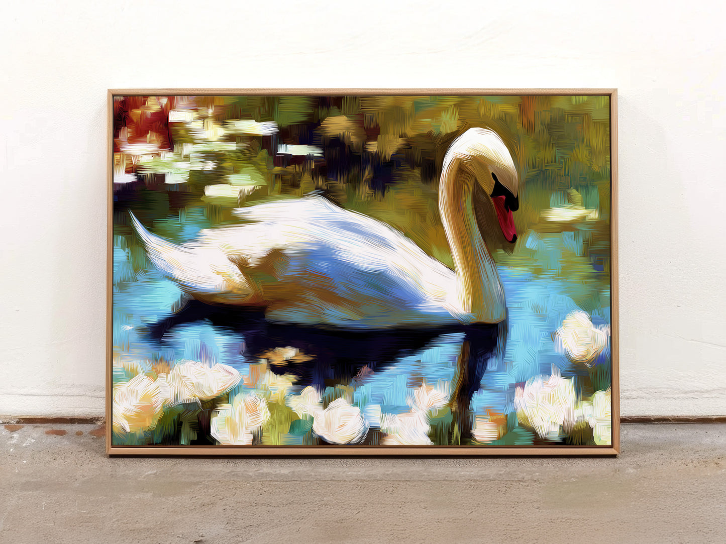 Swan Serenity Canvas Art: Impressionist Style Print