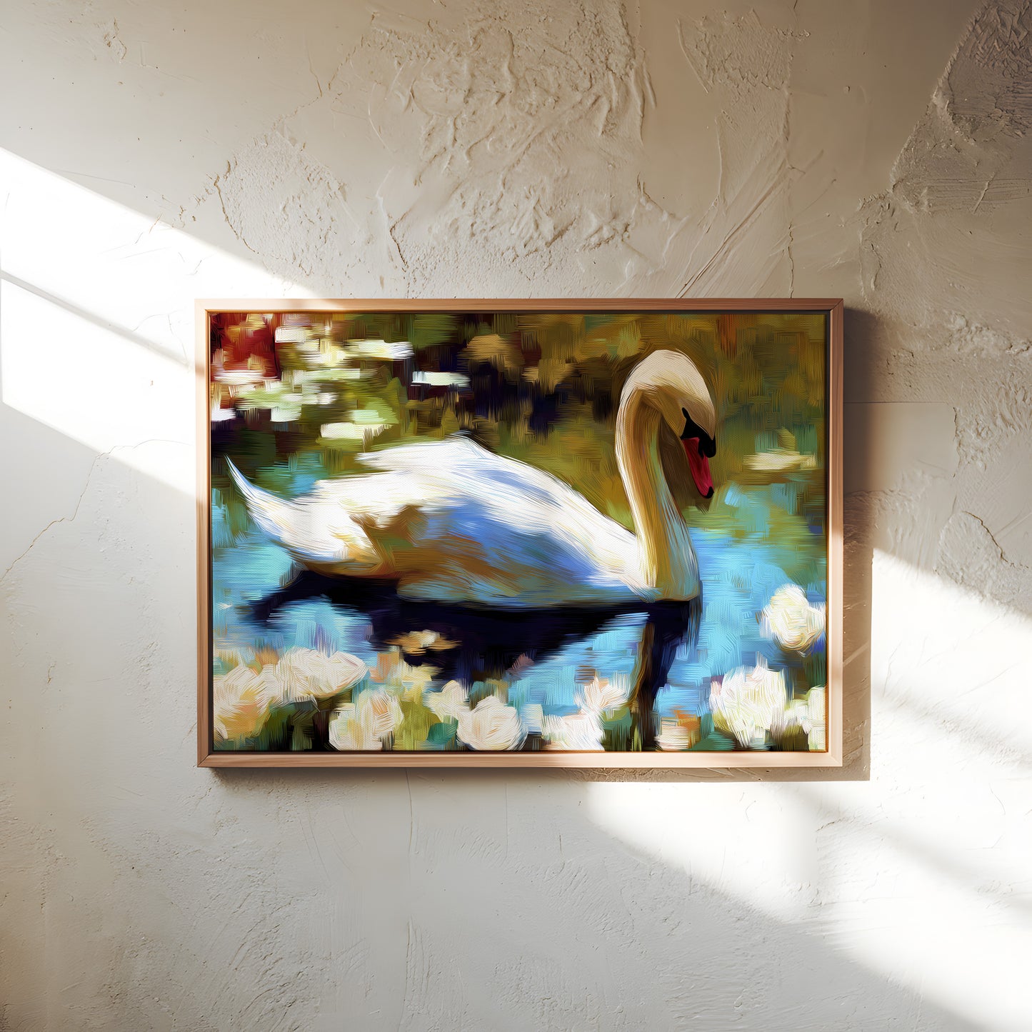 Swan Serenity Canvas Art: Impressionist Style Print